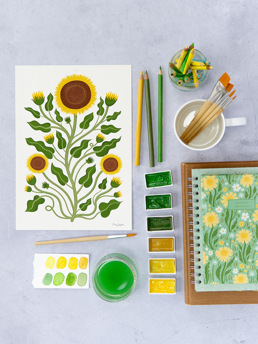 illustrated sunflower print for your home