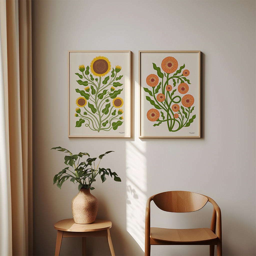 Folk Flowers Art Print Sets
