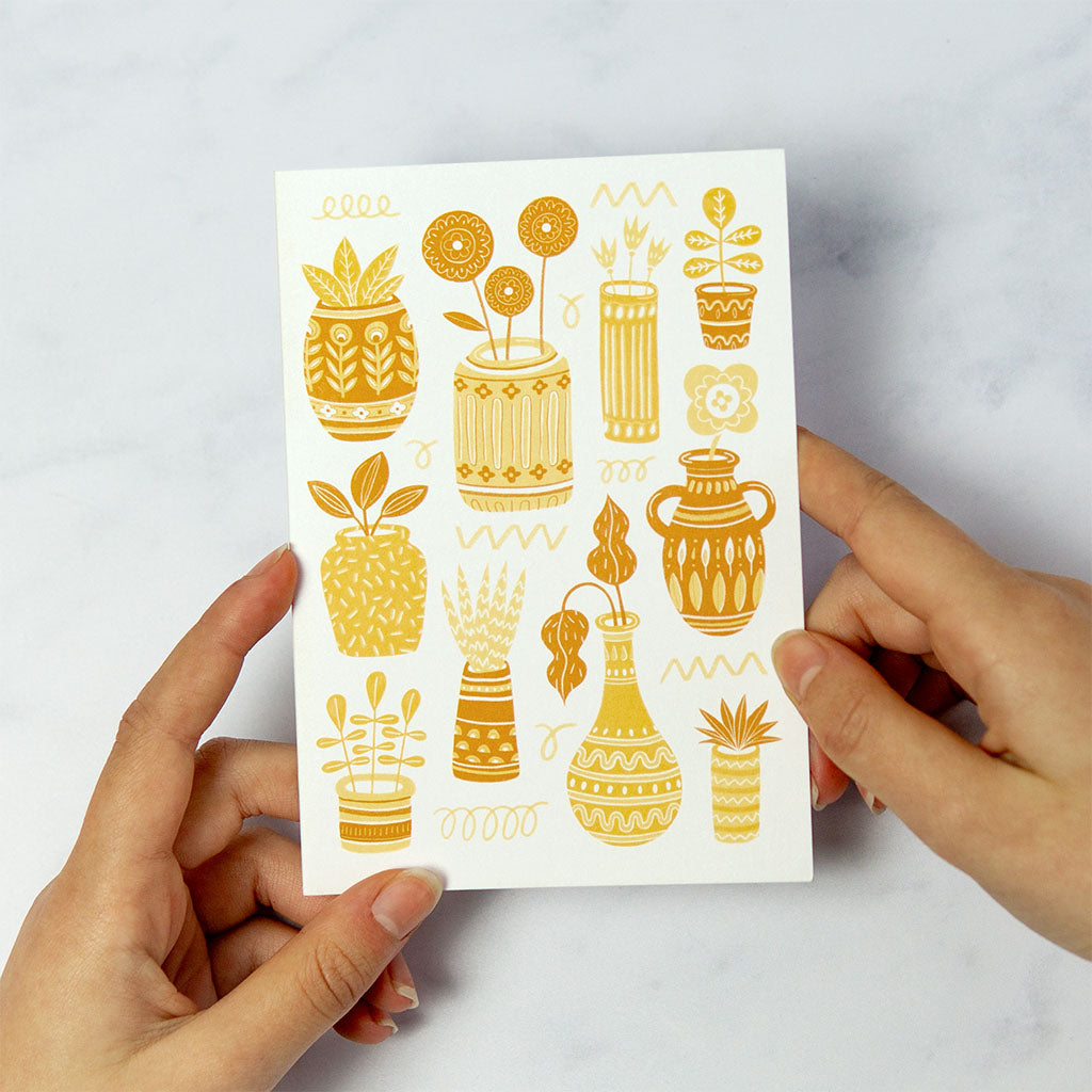 Yellow Pots &amp; Plants Greetings Card