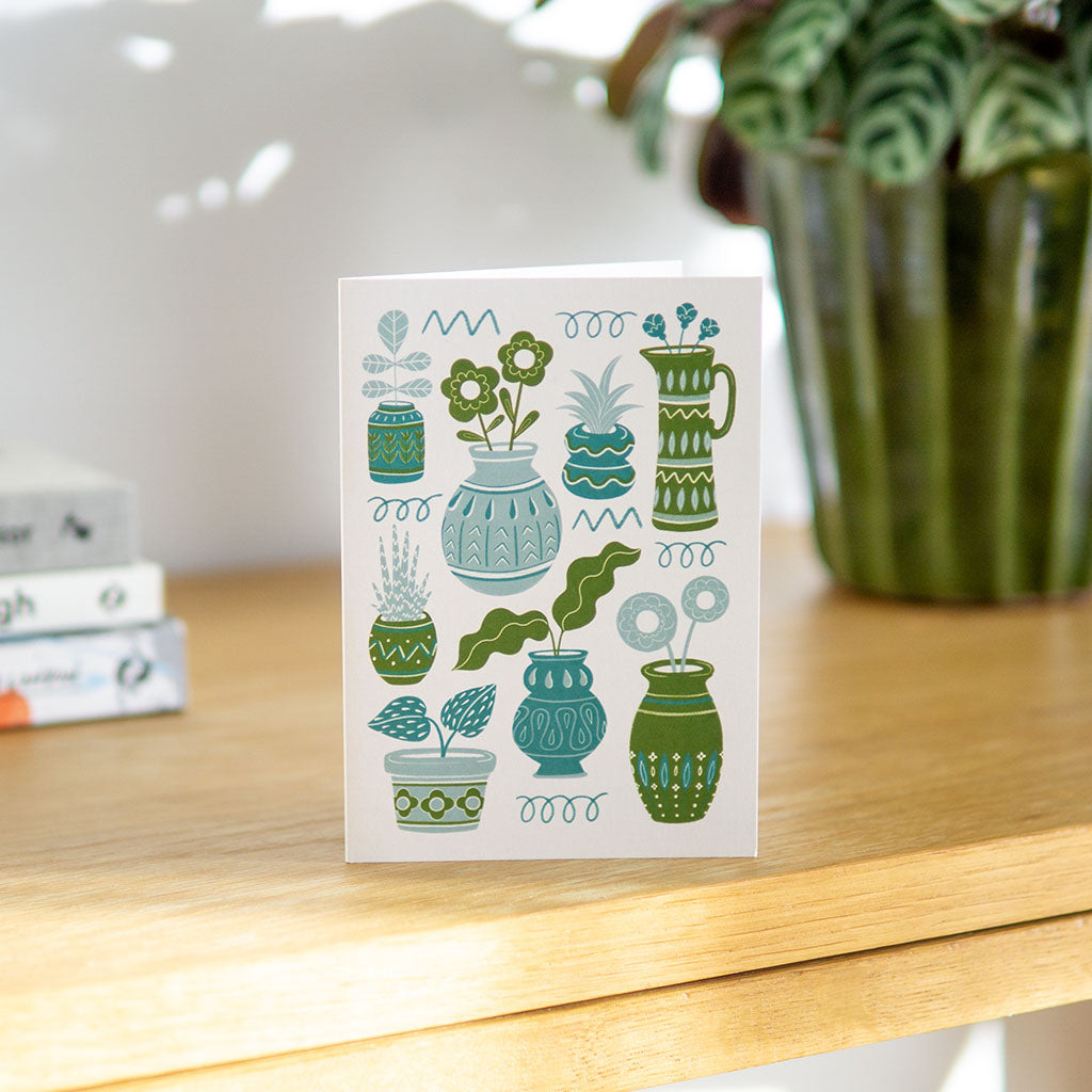 Green Pots &amp; Plants Greetings Card