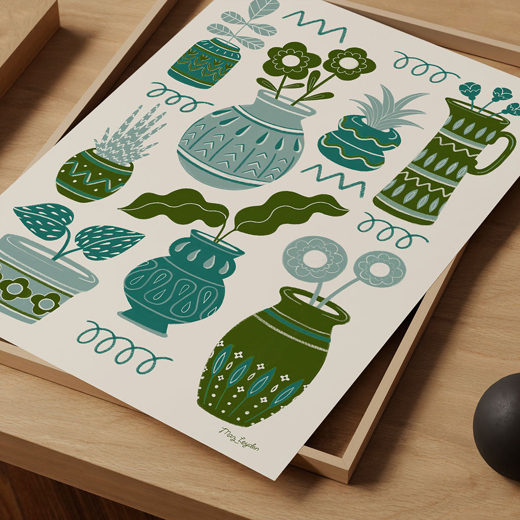 Green Pots &amp; Plants Art Print