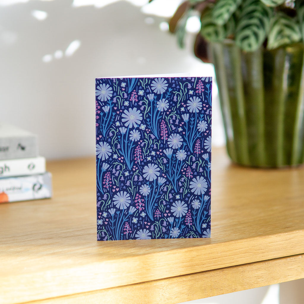 Navy Blue Wildflowers Greetings Card