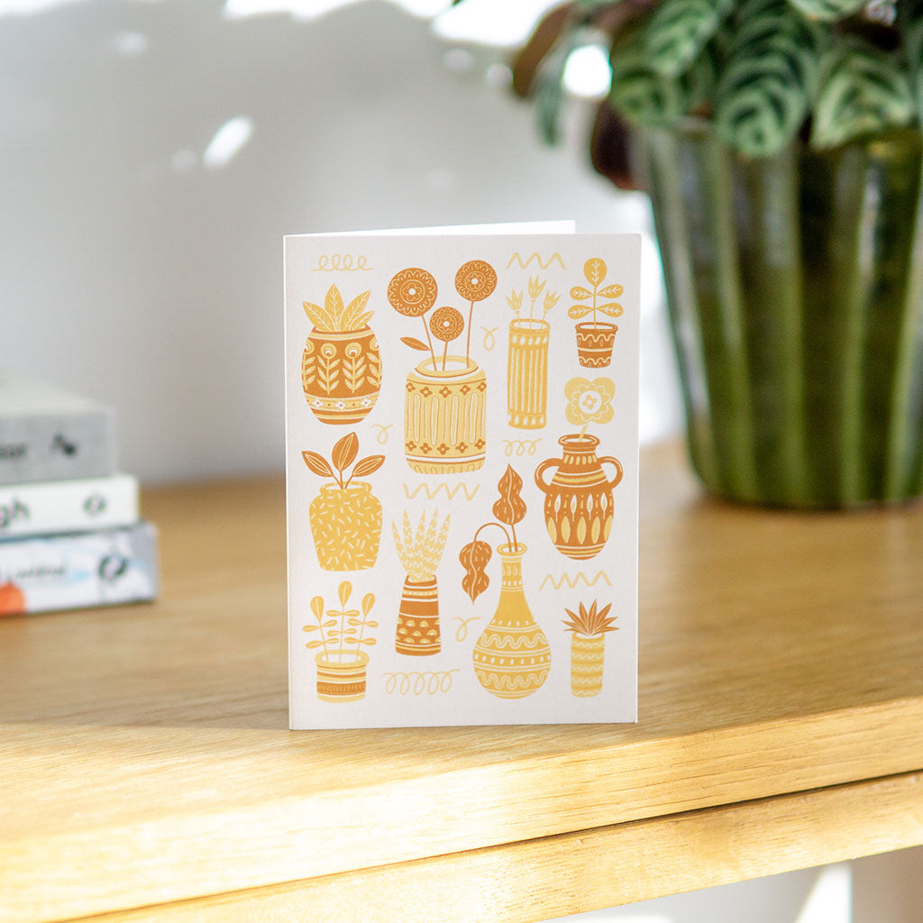 Yellow Pots &amp; Plants Greetings Card