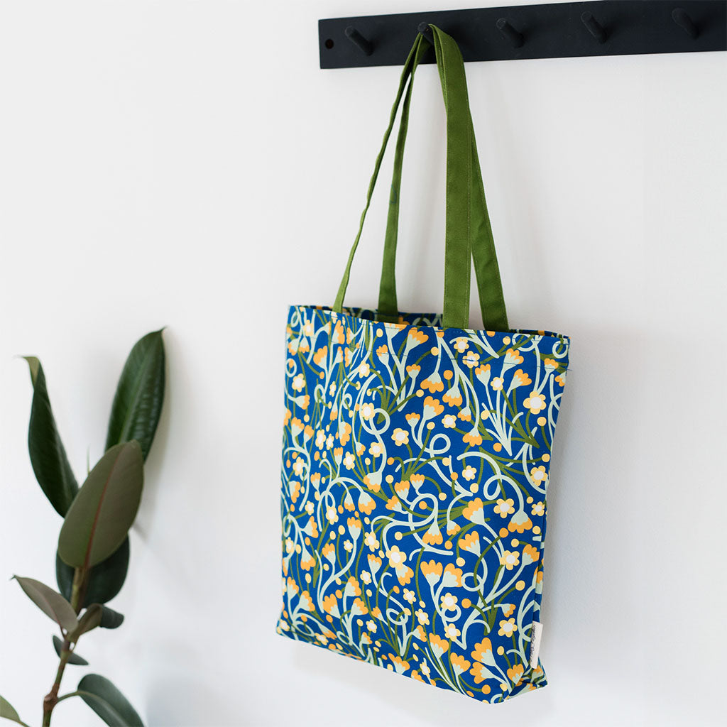 green floral tote bag