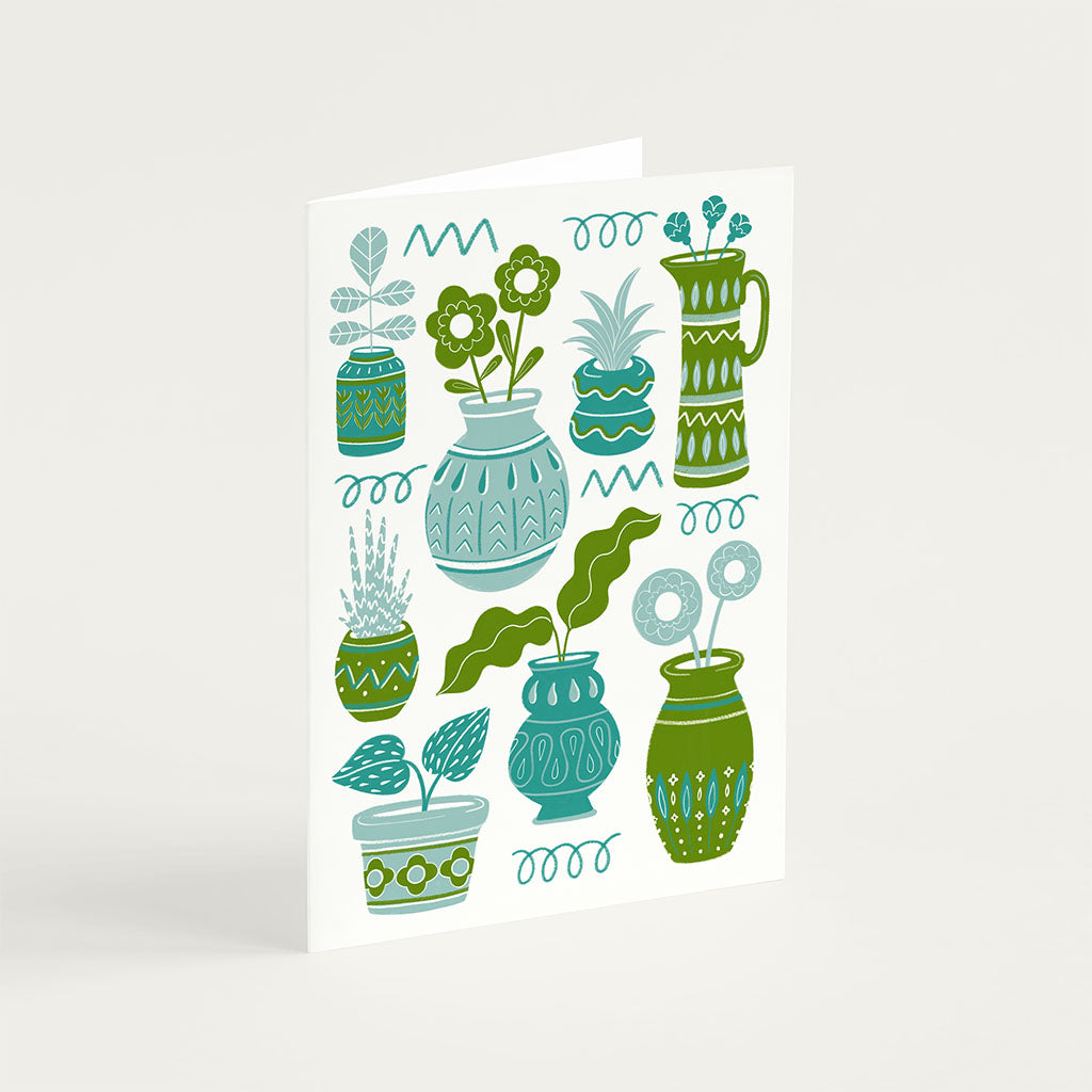 Green Pots &amp; Plants Greetings Card