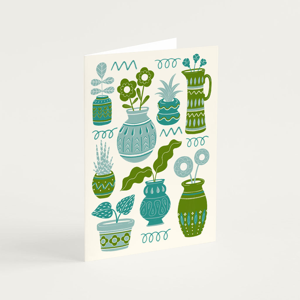 Green Pots &amp; Plants Greetings Card