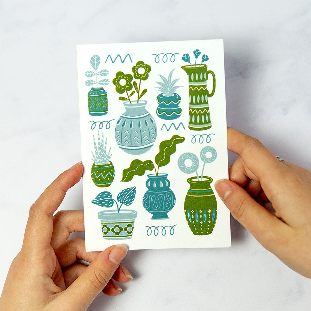 Green Pots &amp; Plants Greetings Card