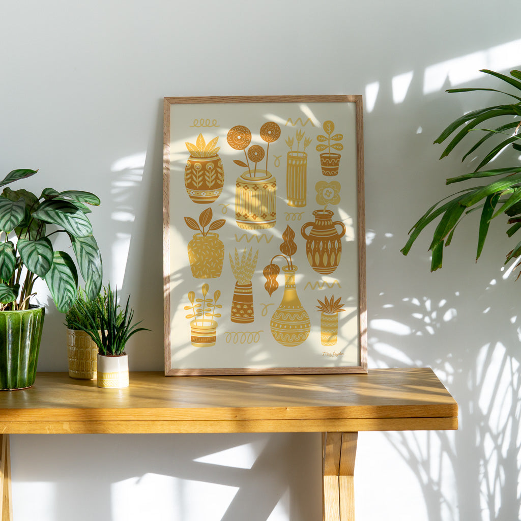 Yellow Pots &amp; Plants Art Print