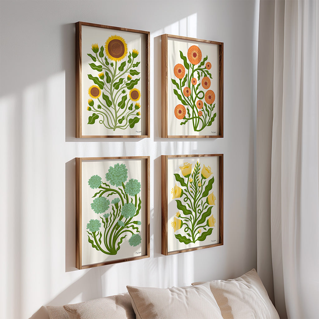 Folk Flowers x4 Art Print Bundle