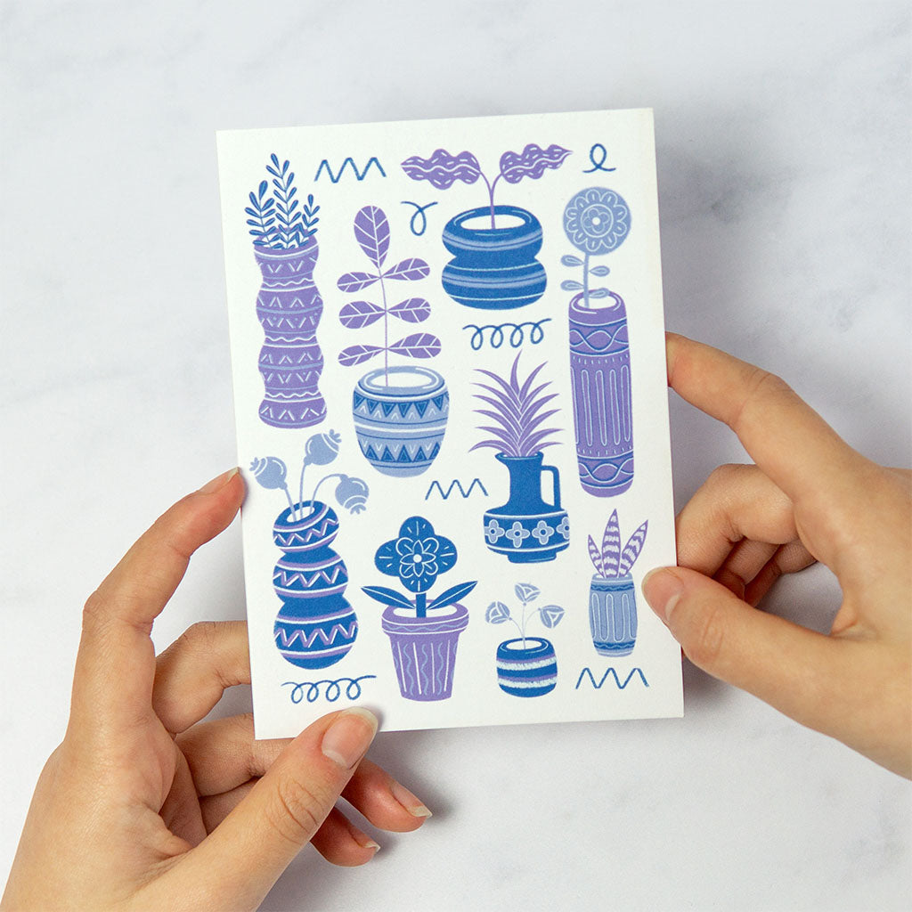 Blue Pots &amp; Plants Greetings Card