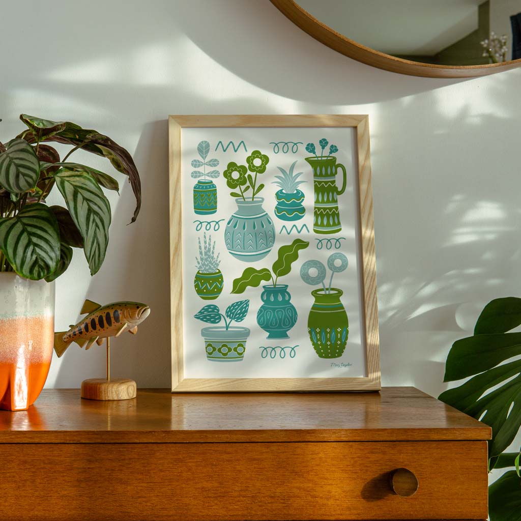 Green Pots &amp; Plants Art Print