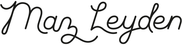 Cursive black text reads Maz Leyden on a transparent background.