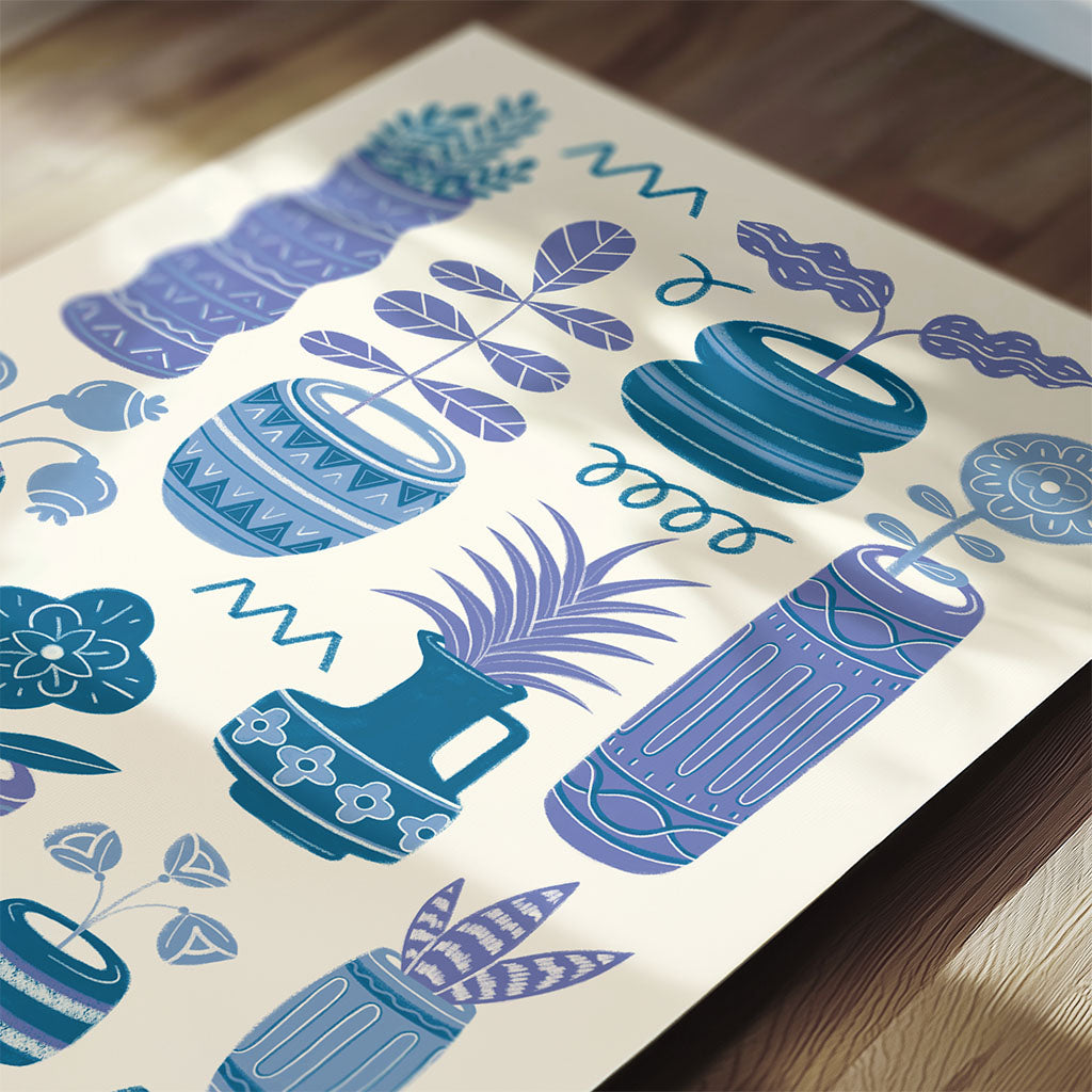 Blue Pots &amp; Plants Art Print