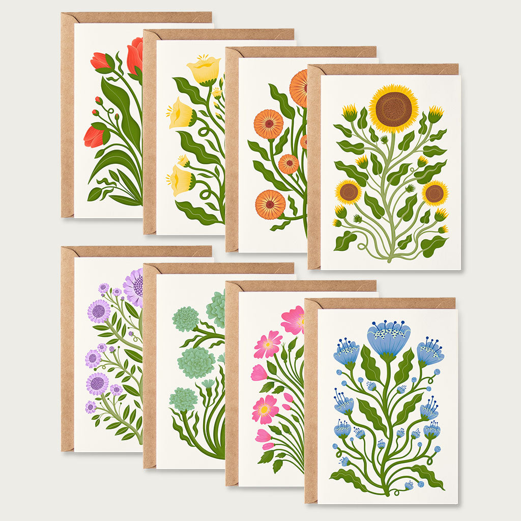 Folk Flowers Greetings Card Set