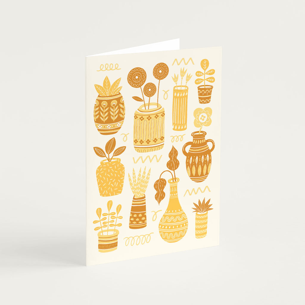 Yellow Pots &amp; Plants Greetings Card