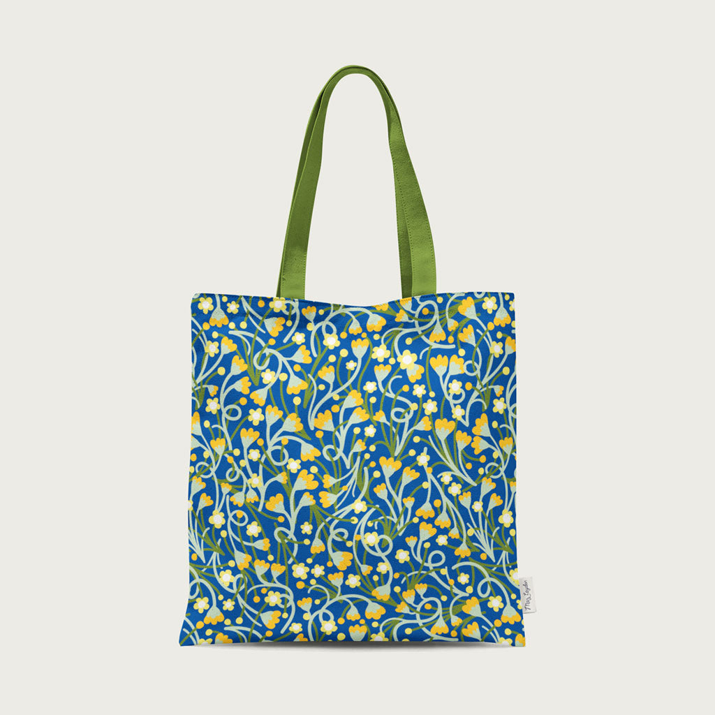 green floral tote bag